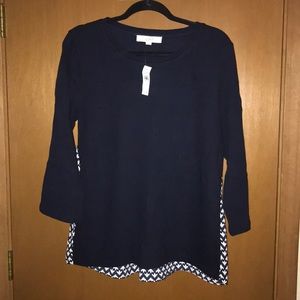 LOFT Ribbed Navy and Patterned Back Sweater NWT